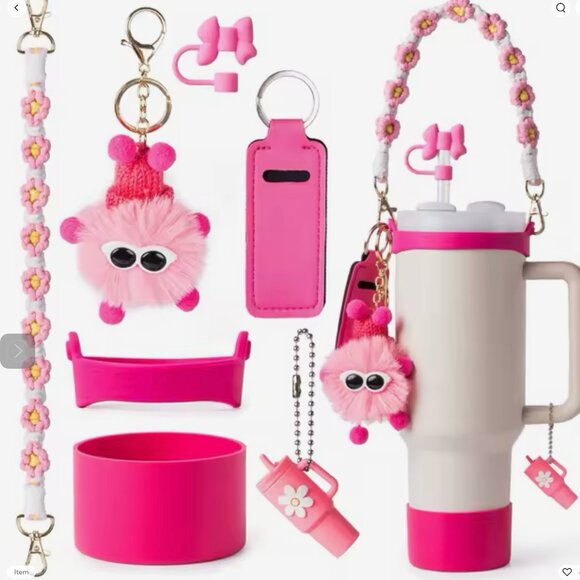 Pink Ultimate 7-Piece Accessory Set for Stanley Cup Tumblers: Fits 40oz & 30oz - Picture 2 of 4